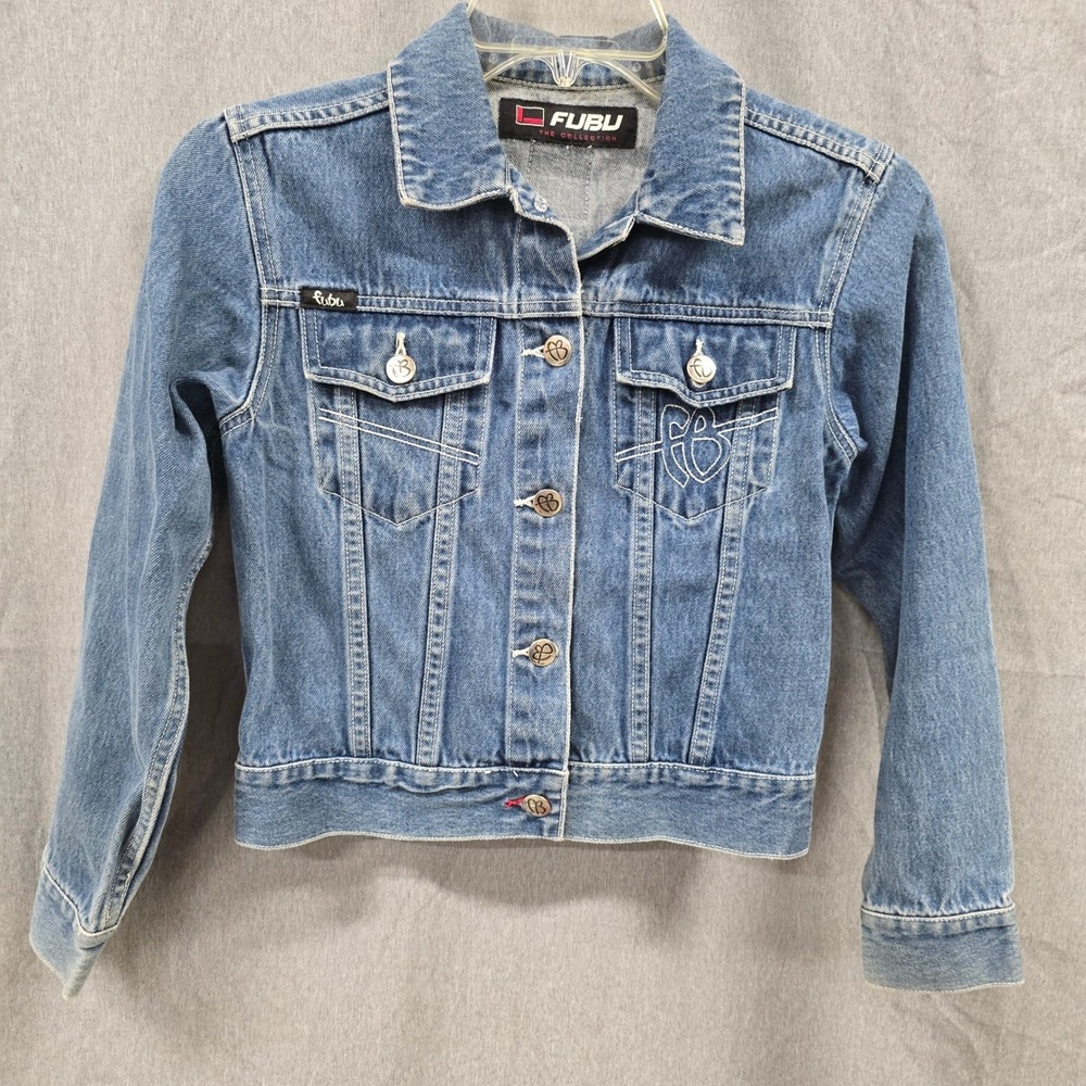 FUBU Denim Jacket The Collection Kids Medium Wash Blue Vintage Streetwear